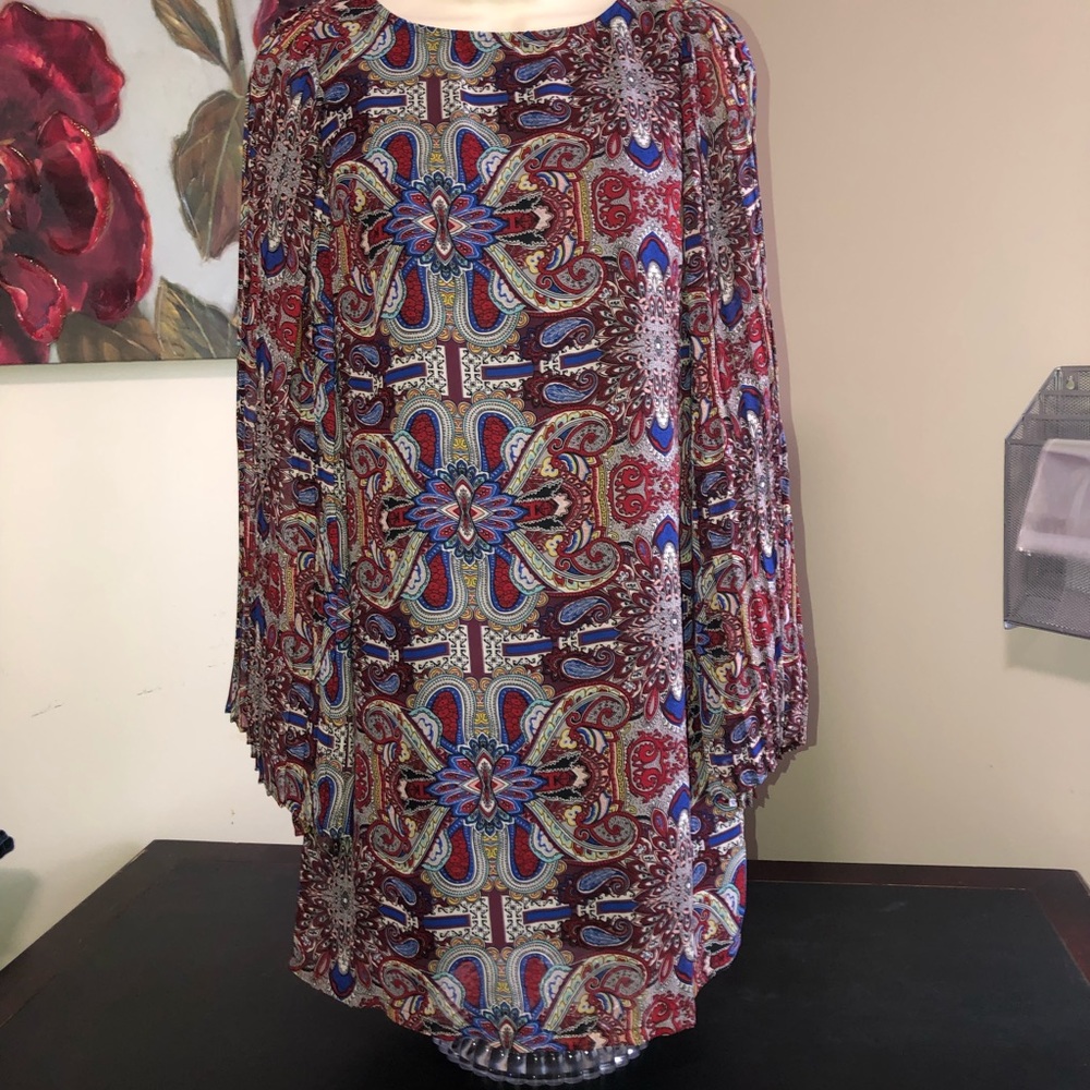 FIRE LOS ANGELE long sleeve mini shift dress with pleated wide sleeves